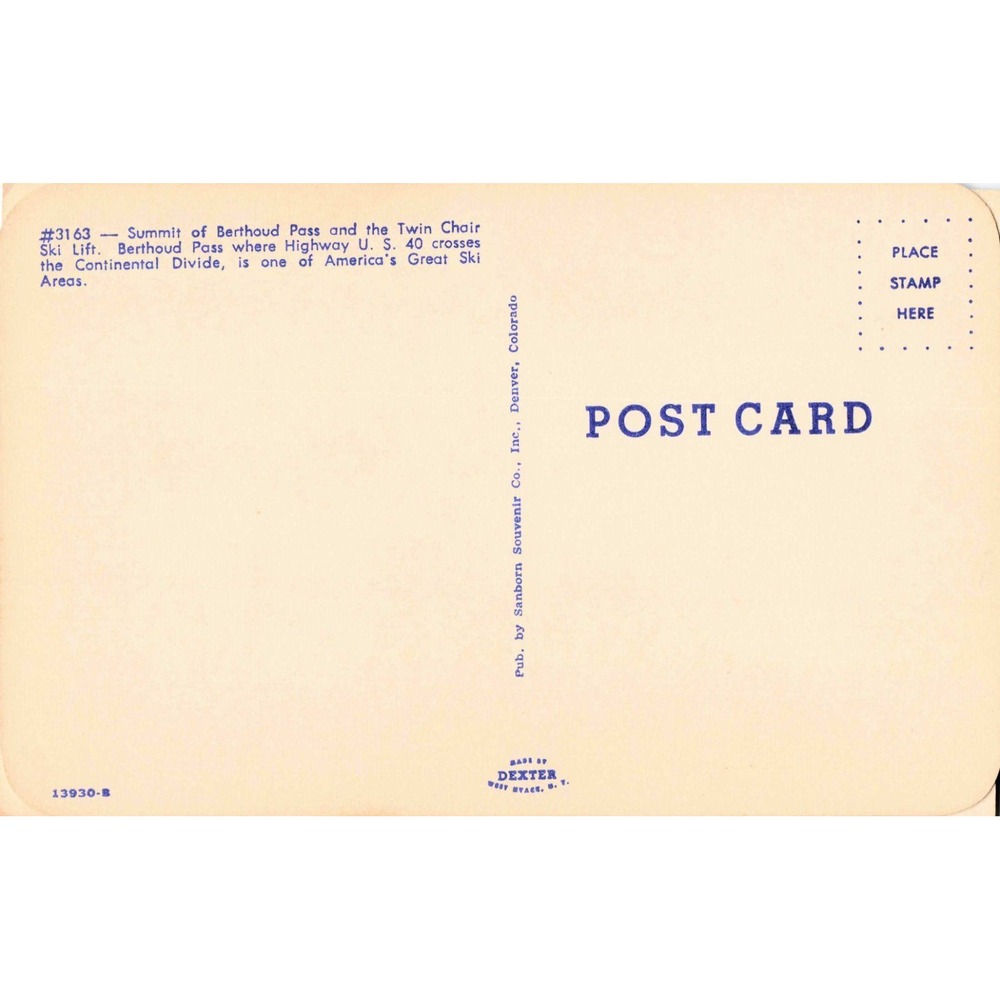 Vintage Colorado Ski Country Postcard Berthoud Pass Twin Chair Lift Chrome VG+ - Picture 2 of 2